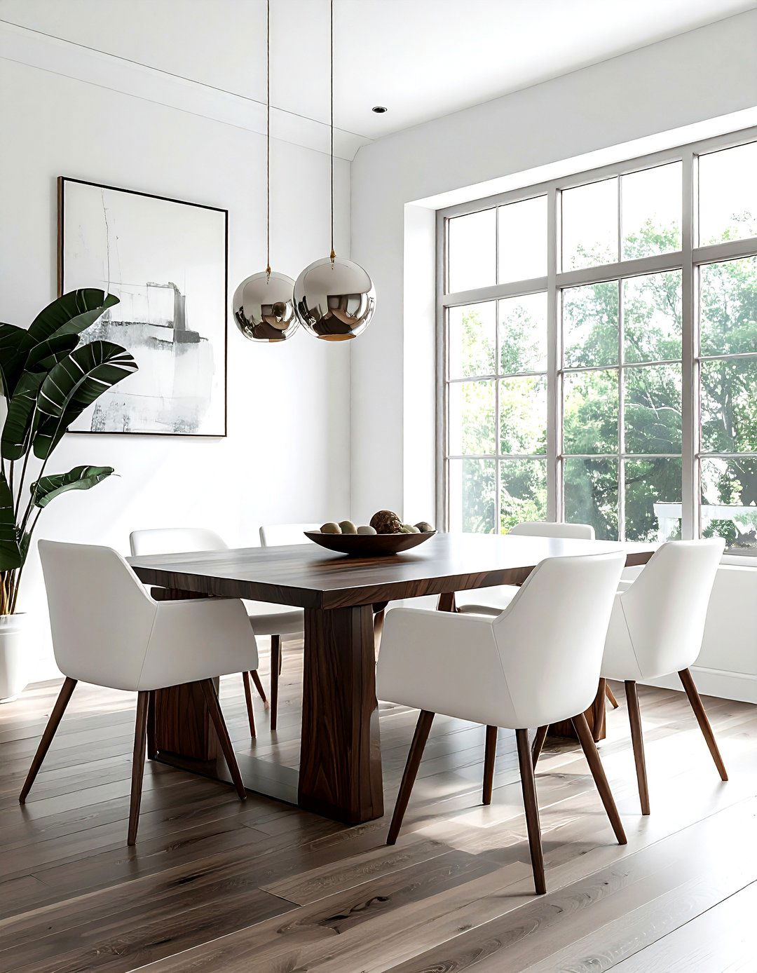 Modern walnut dining table white chairs - 30 brown and white dining room ideas