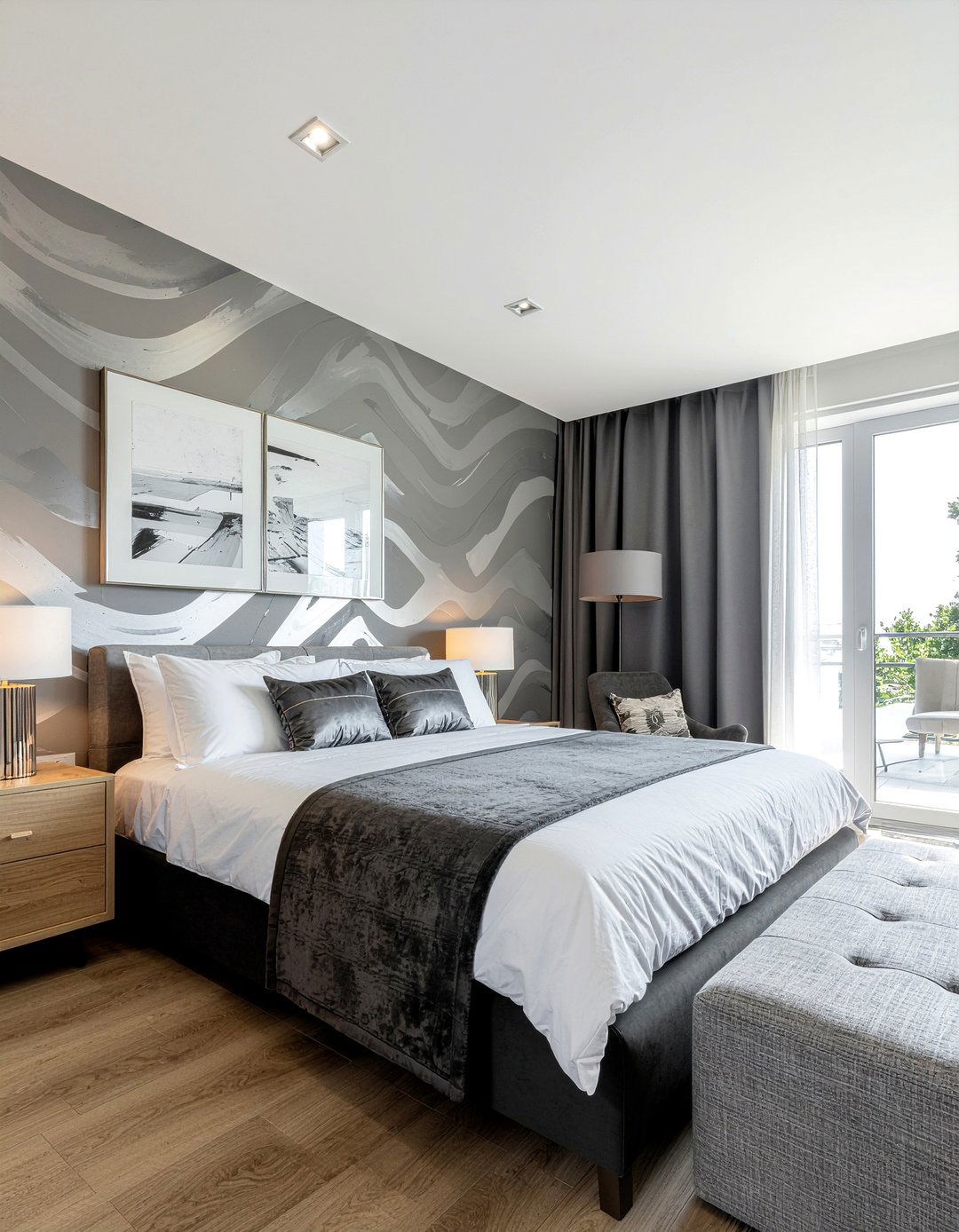 Modern wavy stripe wallpaper - 30 bedroom striped wallpapers