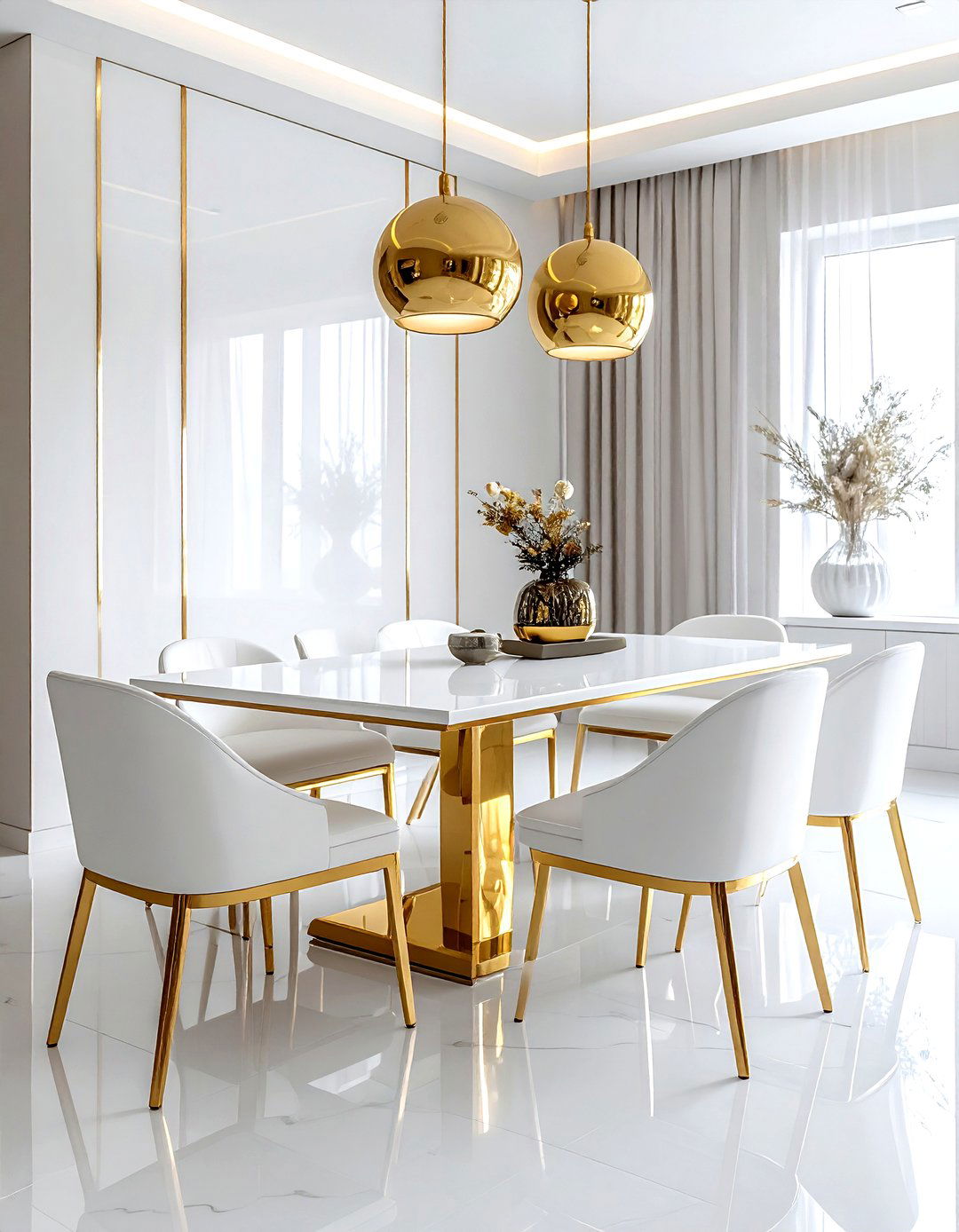 Modern white and gold dining room - 30 gold and white dining room ideas