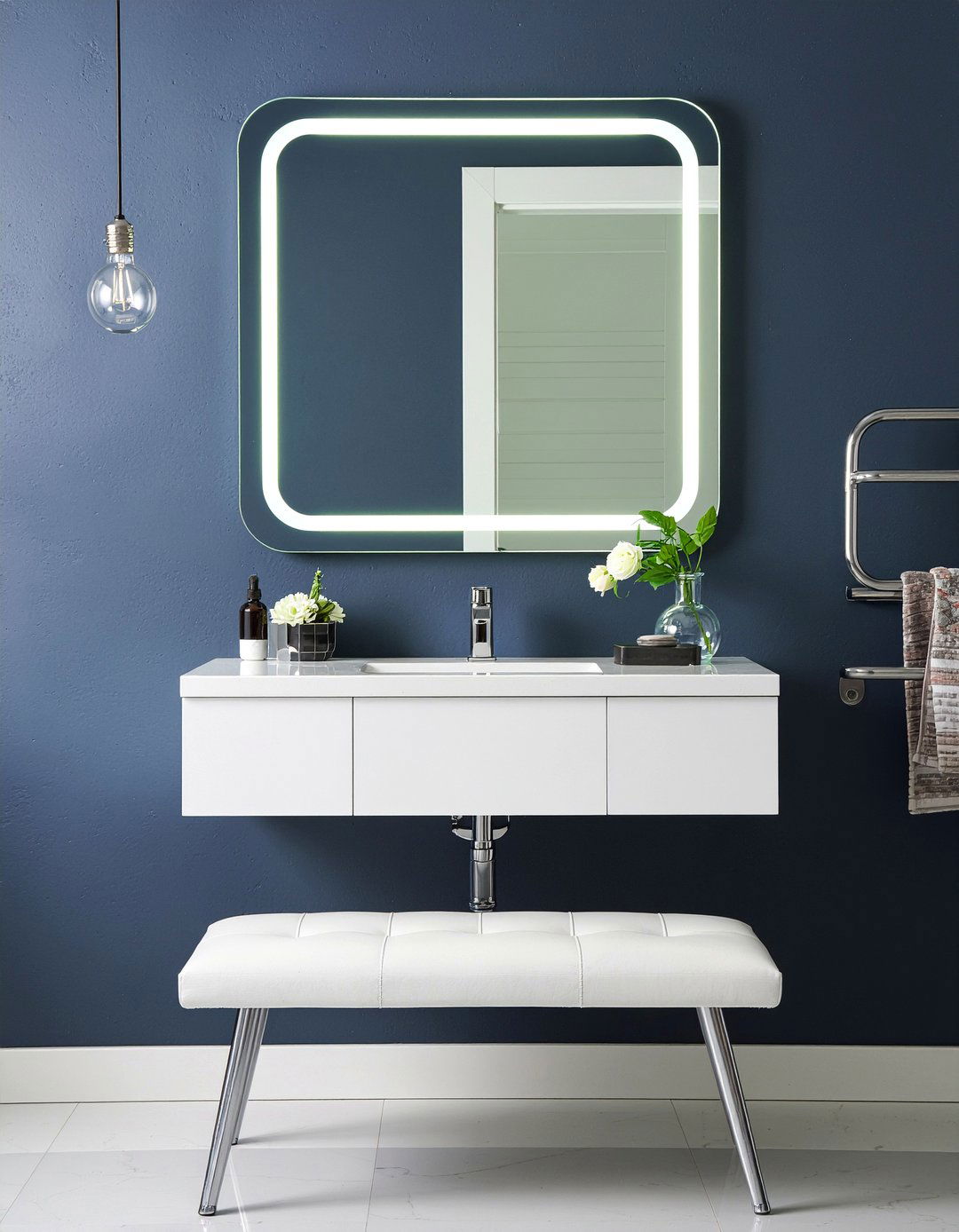 Modern white floating vanity - 30 bedroom floating vanity ideas