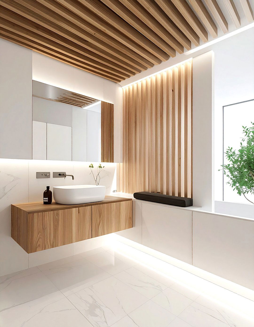 Modern wood slat ceiling - 30 wood ceiling bathroom ideas