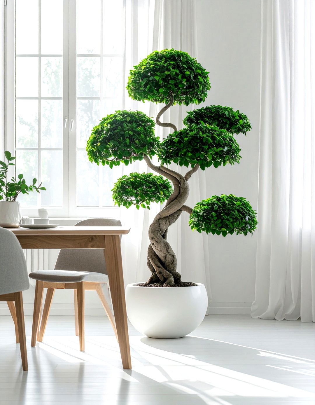 Money Tree in Small Dining Room Corner - 30 dining room indoor plant ideas