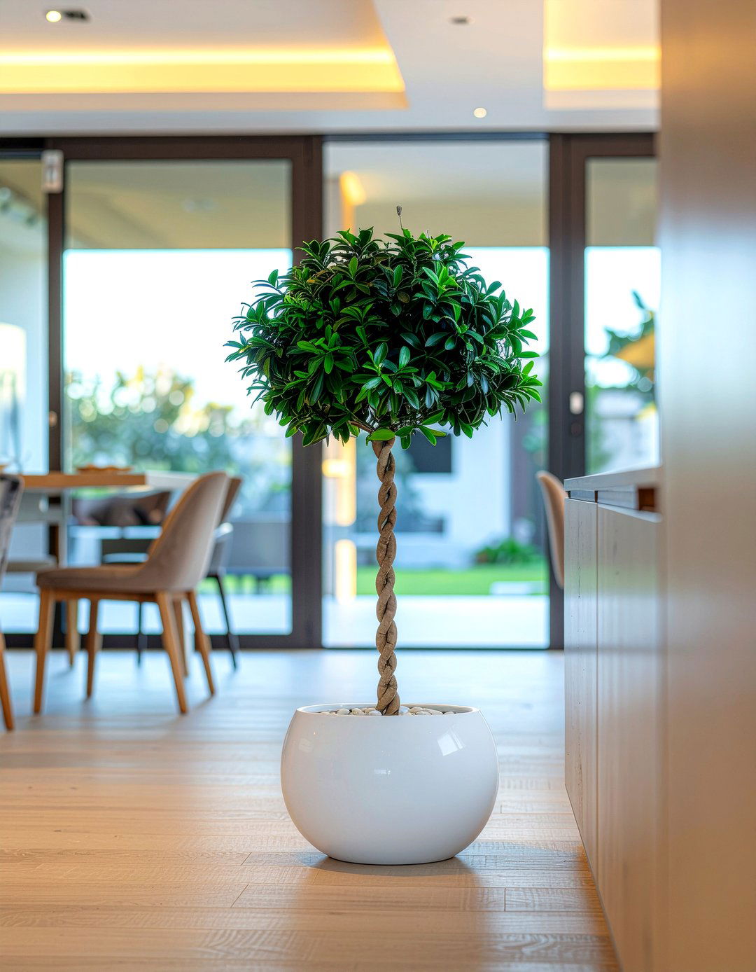 Money tree braided trunk dining room - 30 dining room potted plant ideas