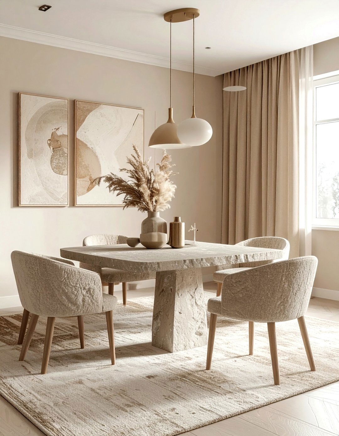 Monochromatic Beige Dining Room - 30 beige dining room decor ideas