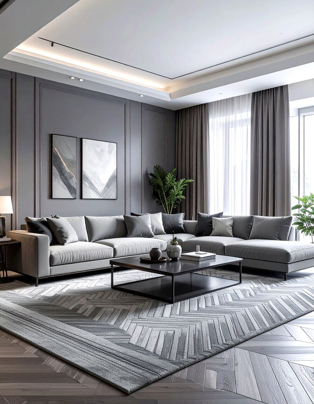 Monochromatic Gray Layered Living Room - 30 gray living room furniture ideas