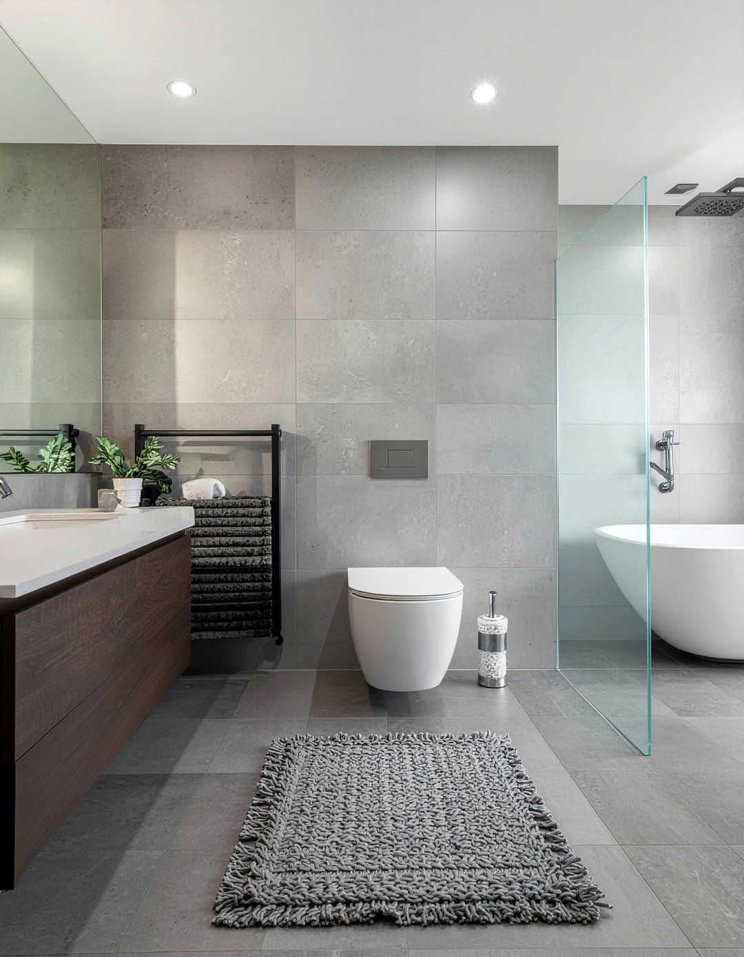 Monochromatic Gray Tile - 30 minimalist bathroom ideas