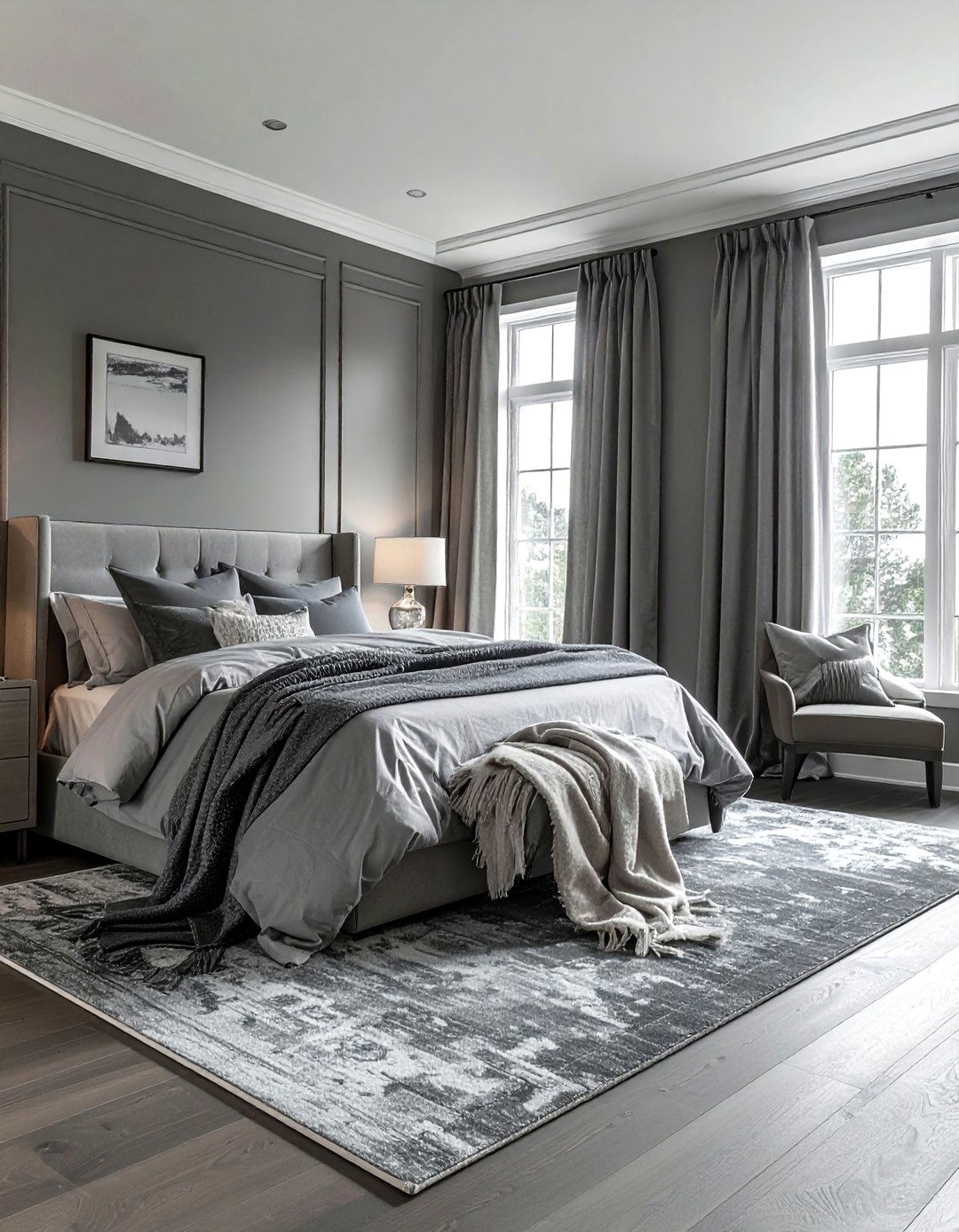 Monochromatic Grey Coastal Layering - 30 coastal grey bedroom ideas