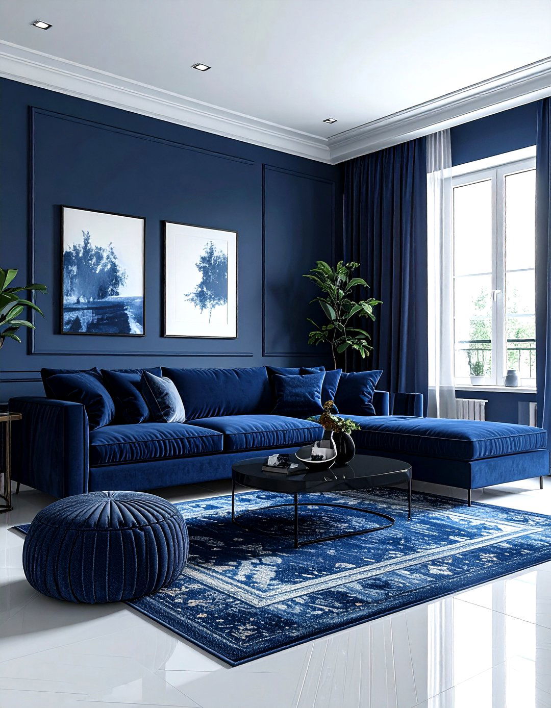 Monochromatic Navy Blue Living Room - 30 dark navy living room ideas