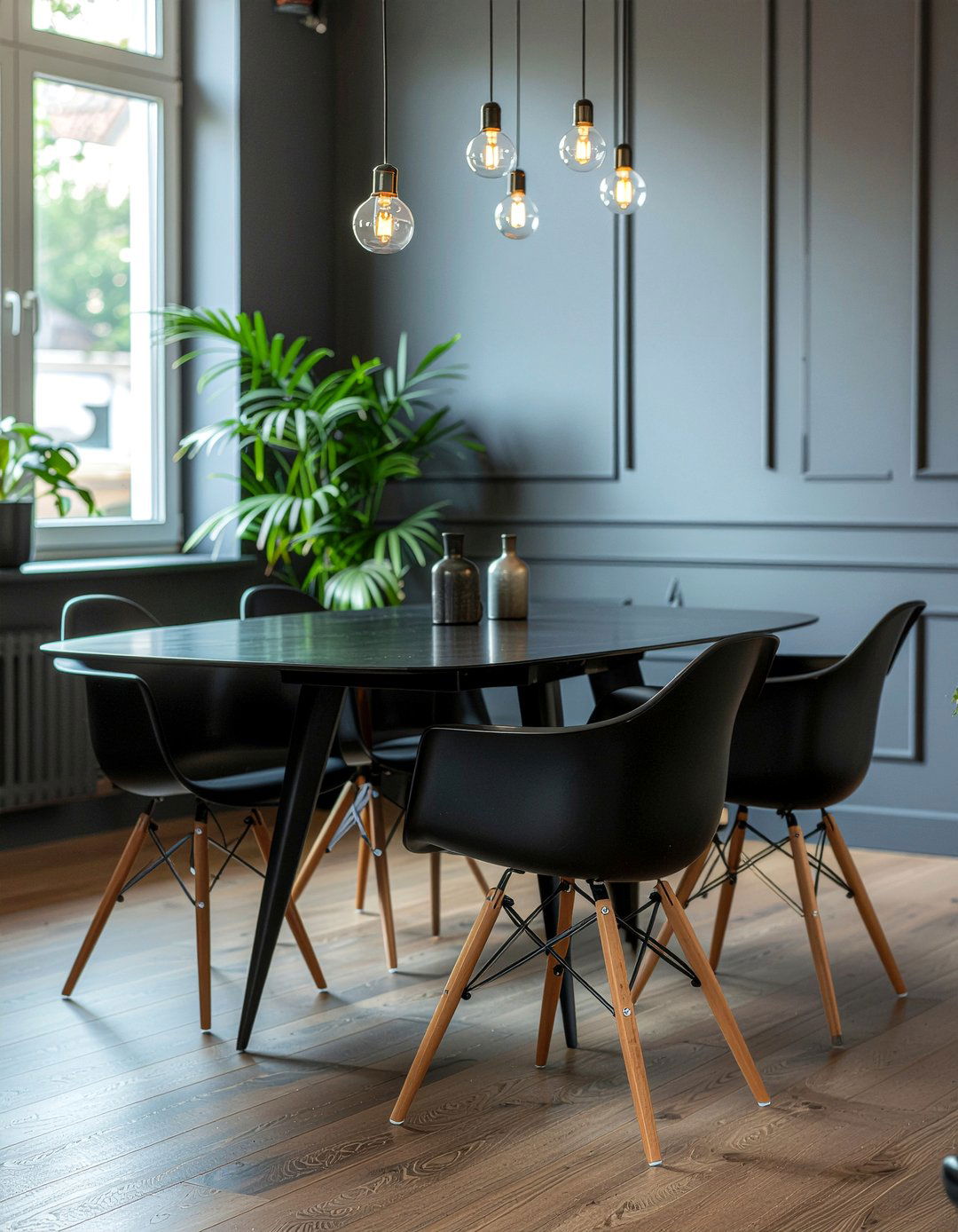 Monochromatic dining room with black chairs - 30 Eames dining chair ideas