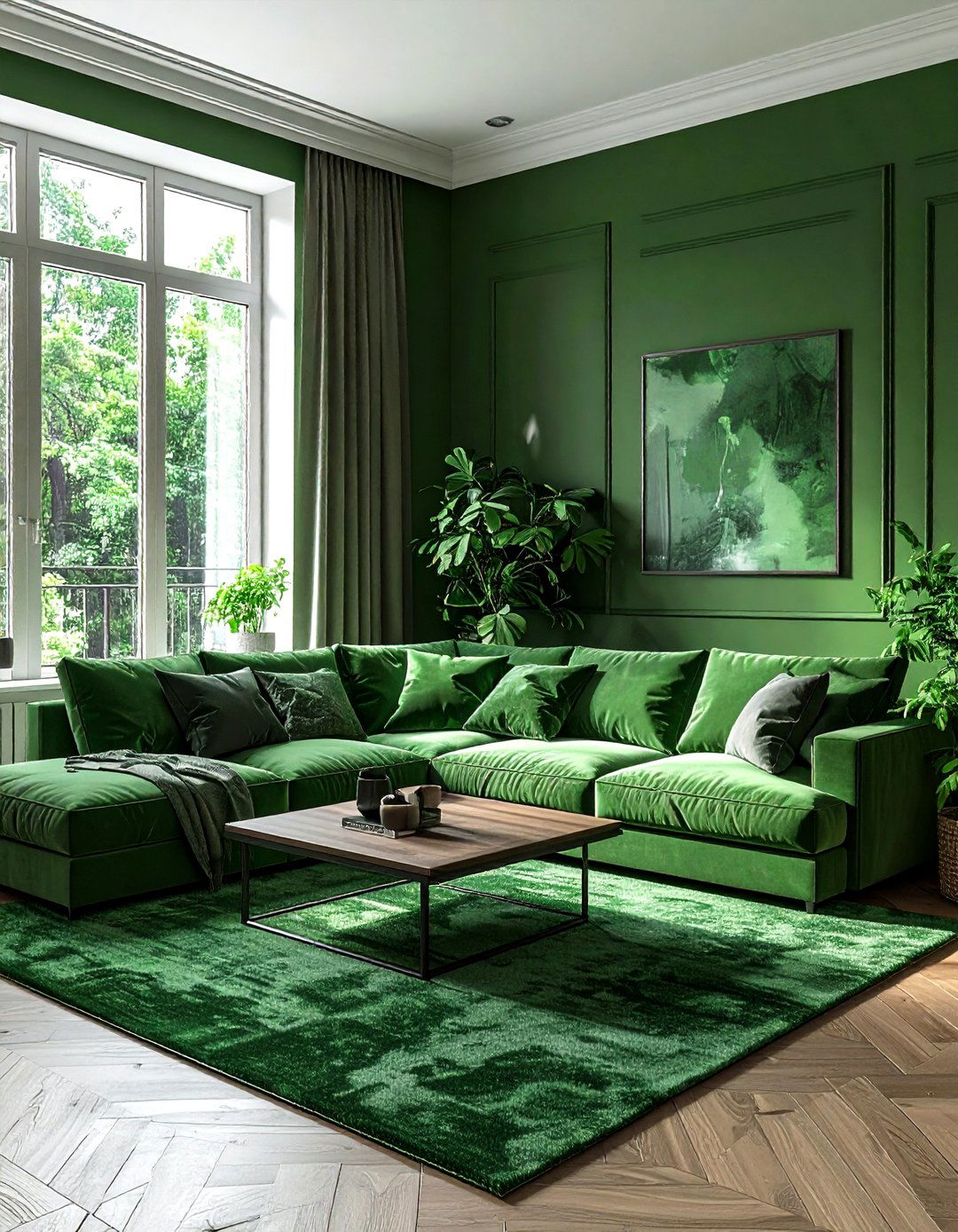 Monochromatic green living room - 30 green living room decor ideas