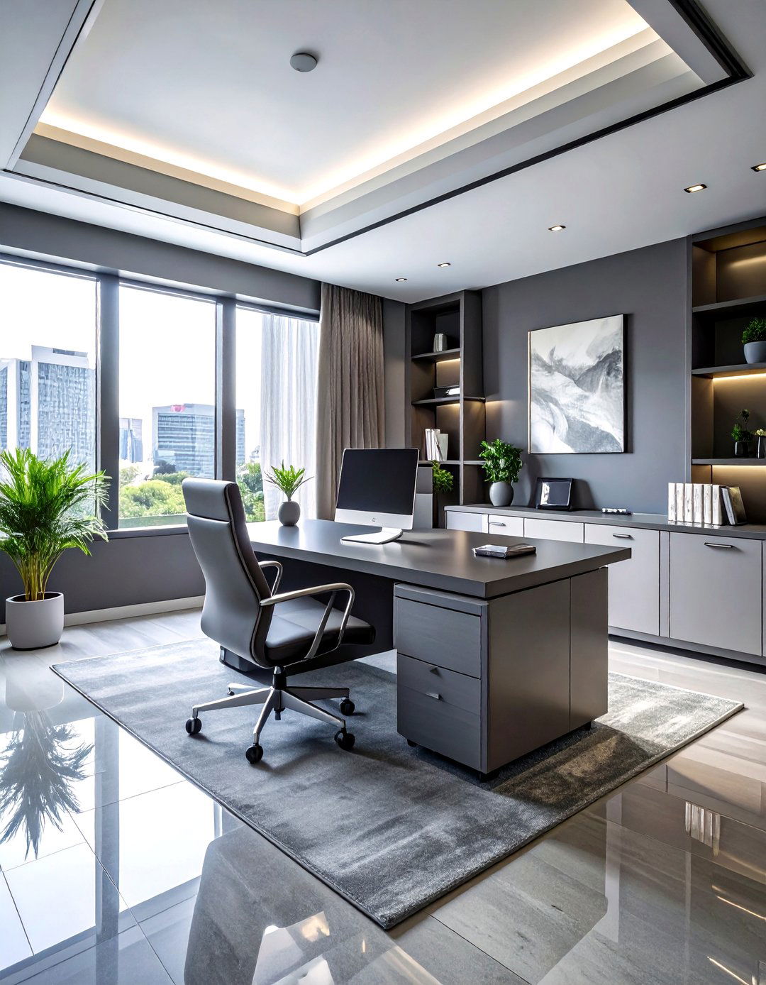 Monochromatic office space - 30 home office decor ideas