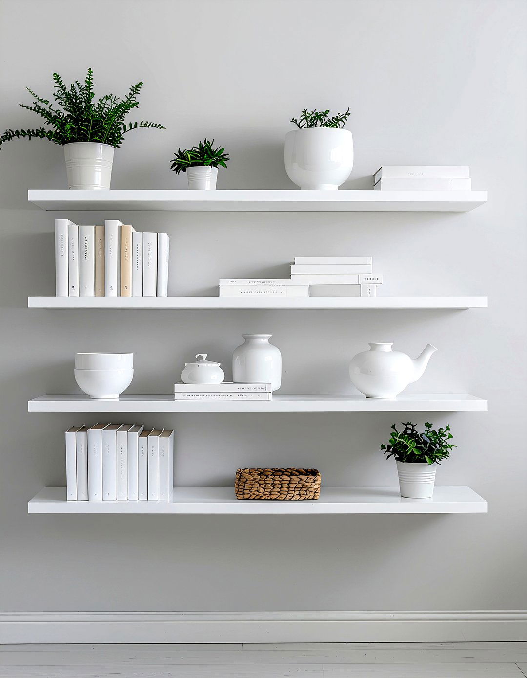Monochromatic shelf display - 30 living room bookshelf styling ideas