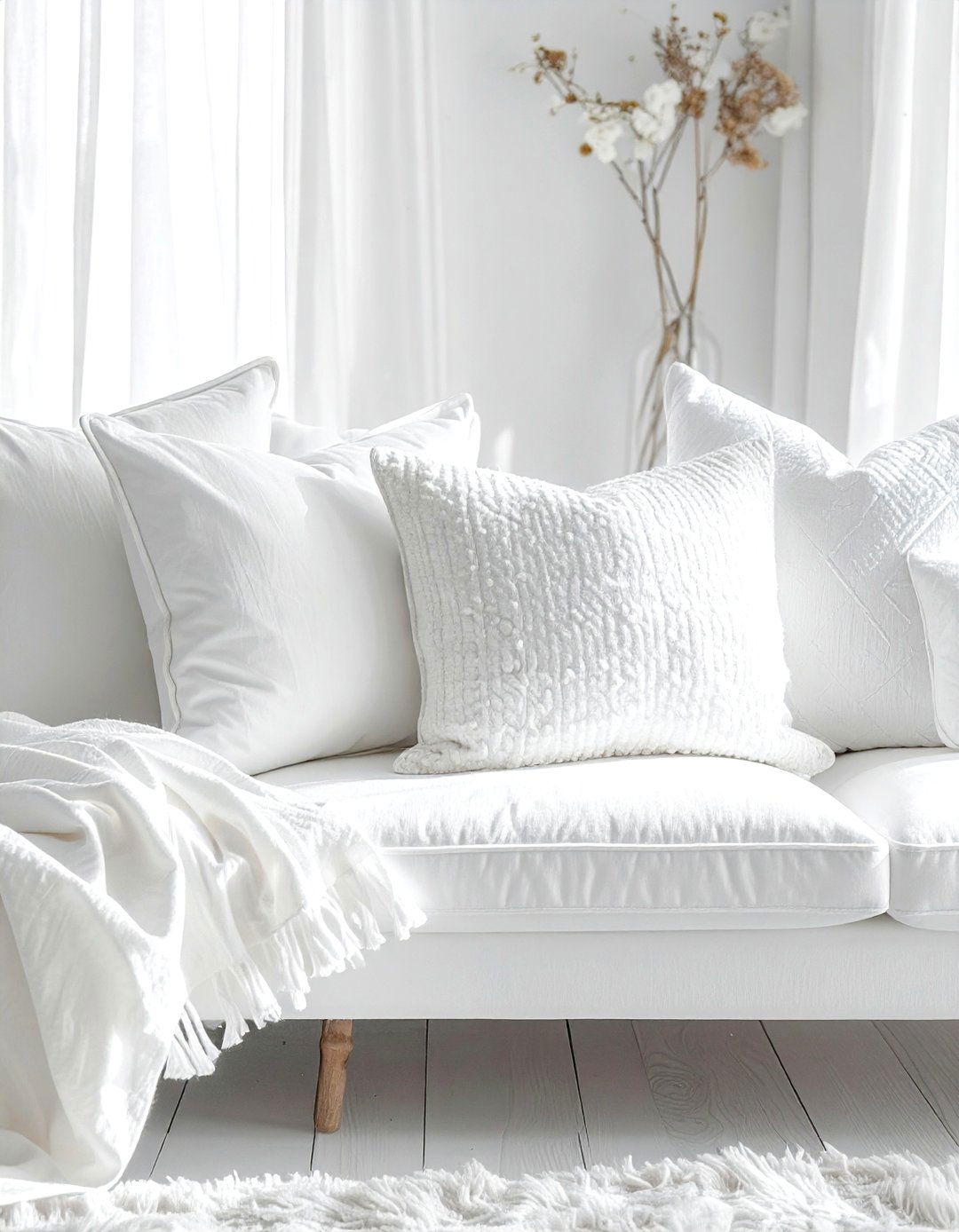 Monochromatic white pillow decor - 30 pillow styling ideas