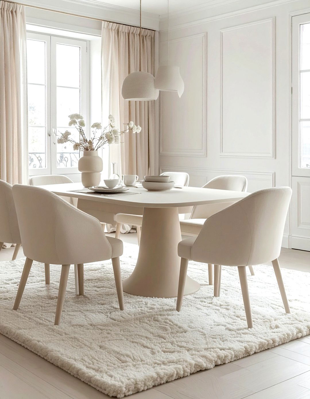 Monochrome Beige White Dining Room - 30 beige and white dining room ideas