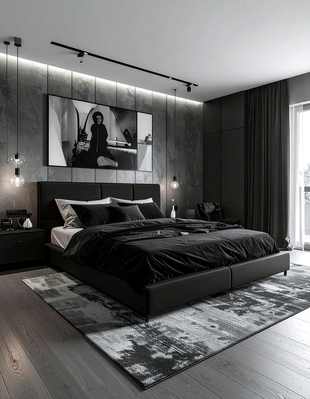 Monochrome Black Bedroom - 30 rental apartment bedroom ideas