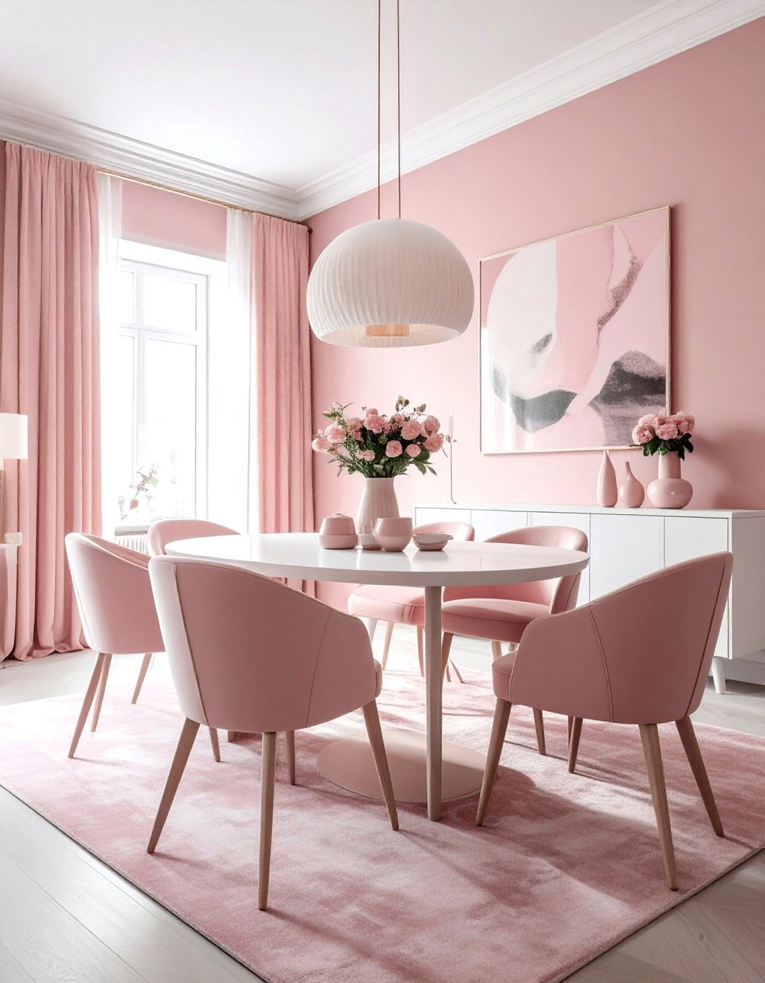 Monochrome Blush Dining Room - 30 blush dining room ideas