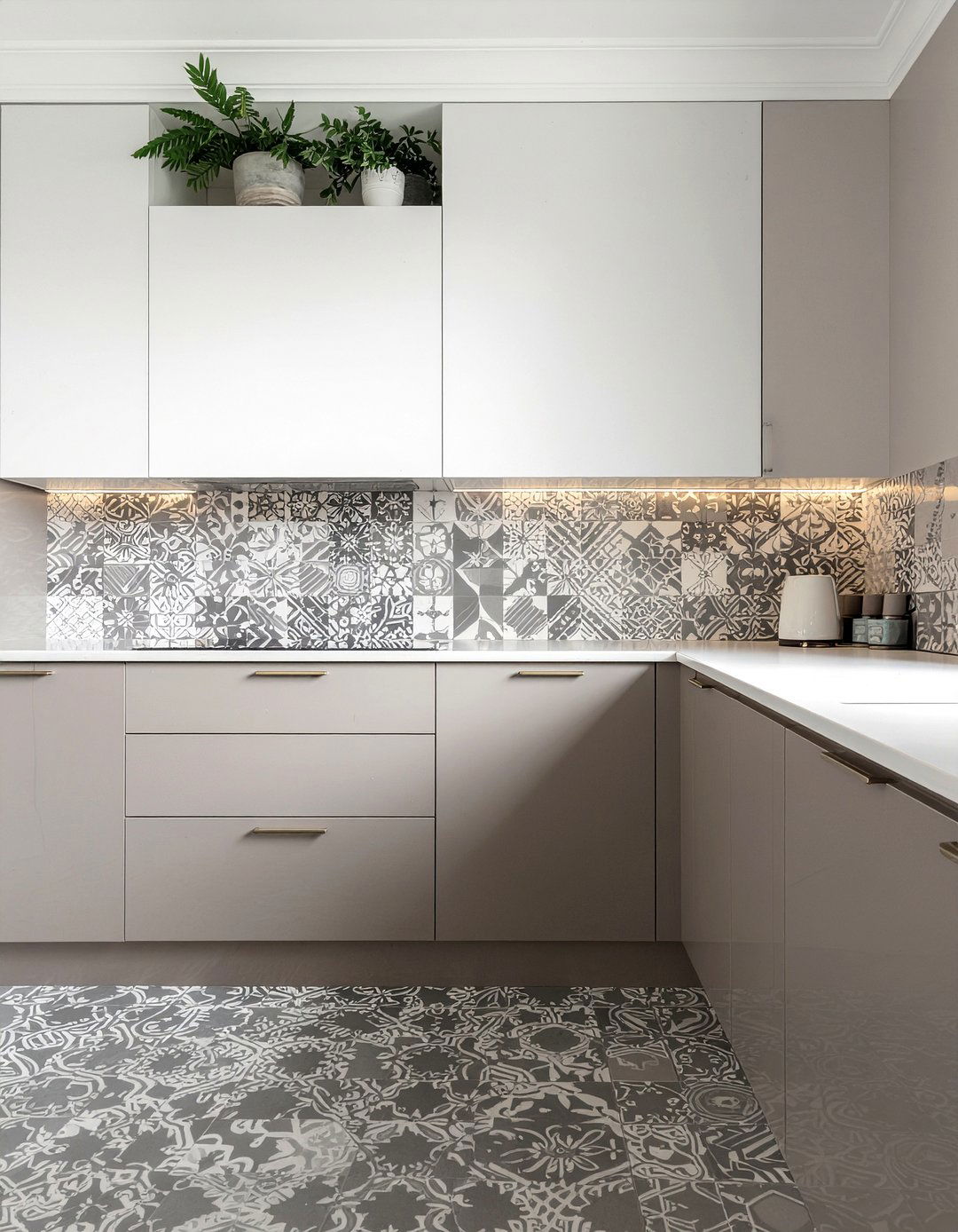 Monochrome Cement Tile Kitchen - 30 cement tile kitchen backsplash ideas