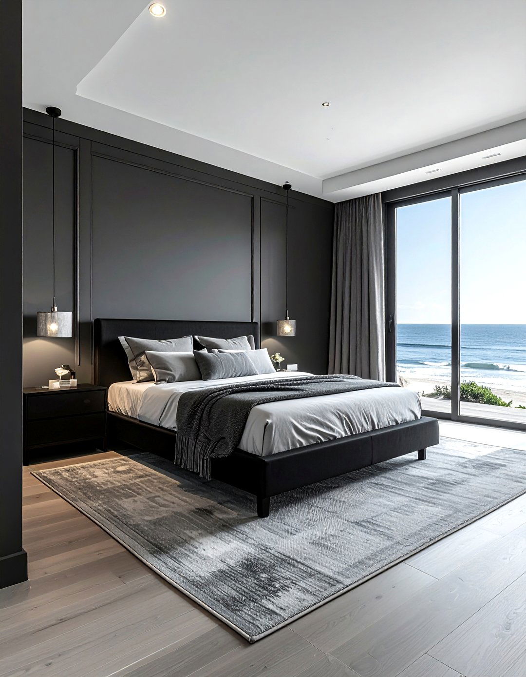 Monochrome Coastal Beach Bedroom - 30 coastal black bedroom ideas