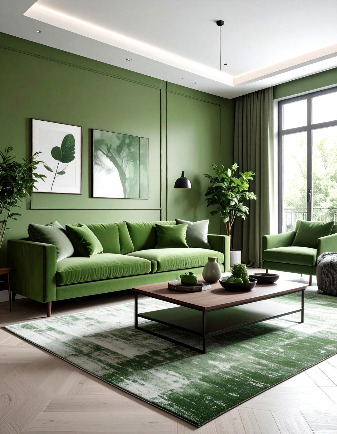 Monochrome Green Living Room - 30 modern green living room ideas