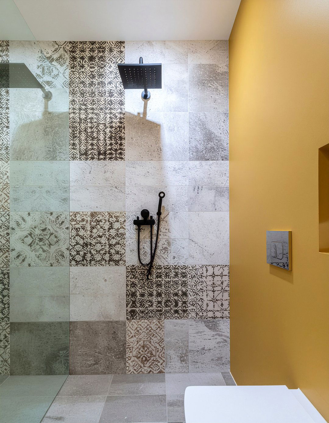 Monochrome Grey Zellige Shower - 30 Moroccan tile bathroom ideas