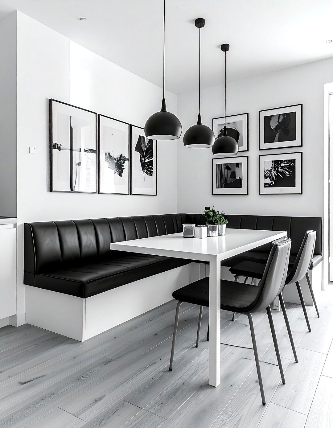 Monochrome Kitchen Seating - 30 corner banquette dining ideas