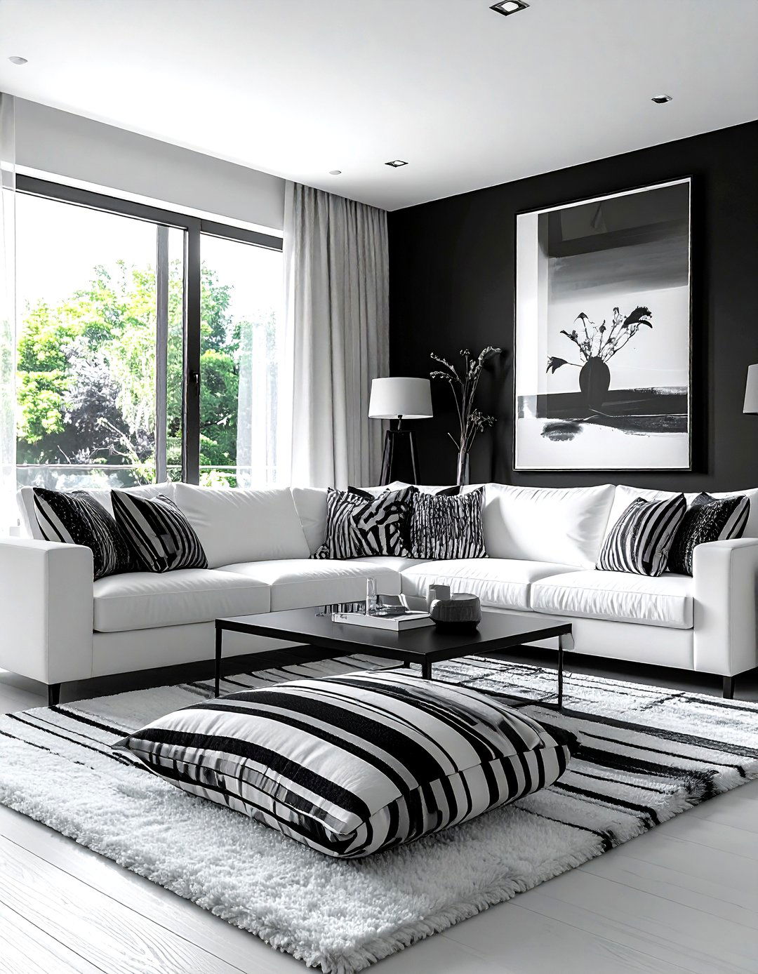 Monochrome Living Room - 30 dark black living room ideas