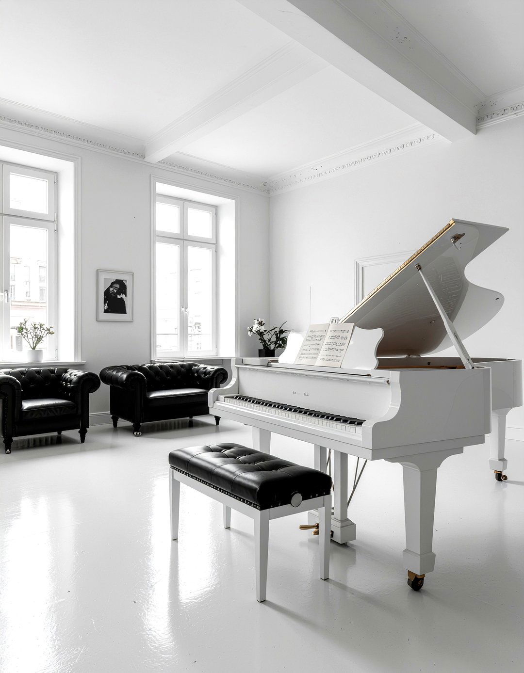 Monochrome Music Room - 30 music themed living room ideas