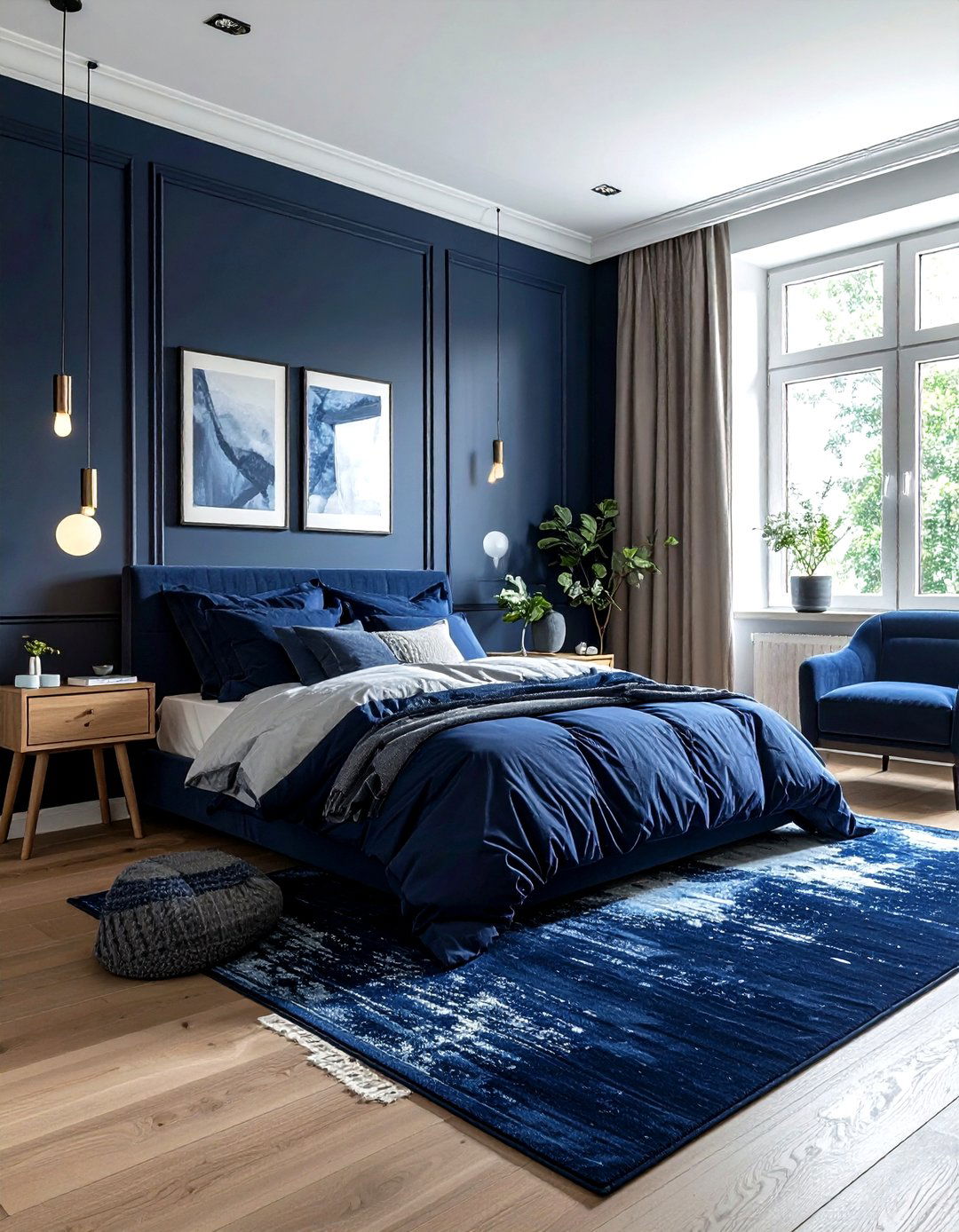 Monochrome Navy Bedroom - 30 scandinavian navy bedroom ideas