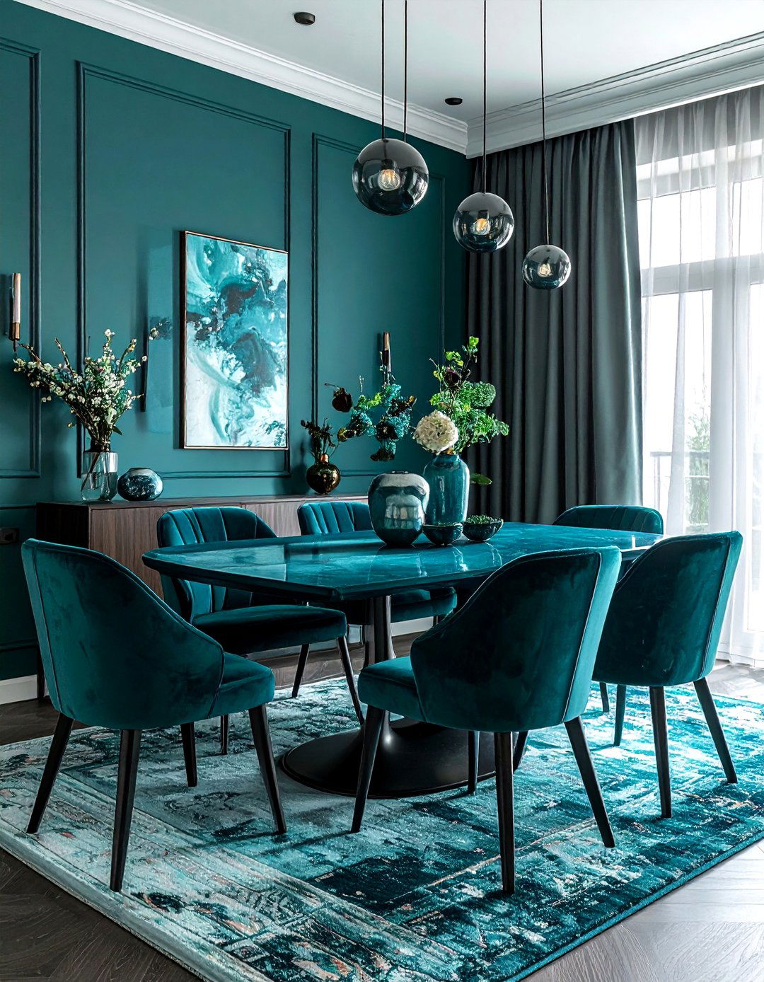 Monochrome Teal Dining Room - 30 cool teal dining room ideas