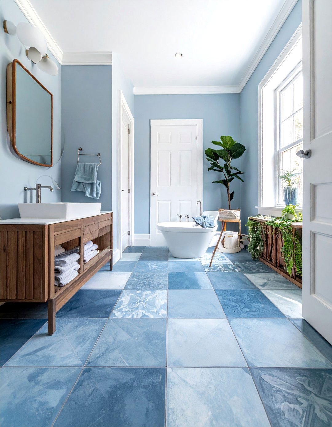 Monochrome cement tile bathroom floor - 30 cement tile bathroom ideas