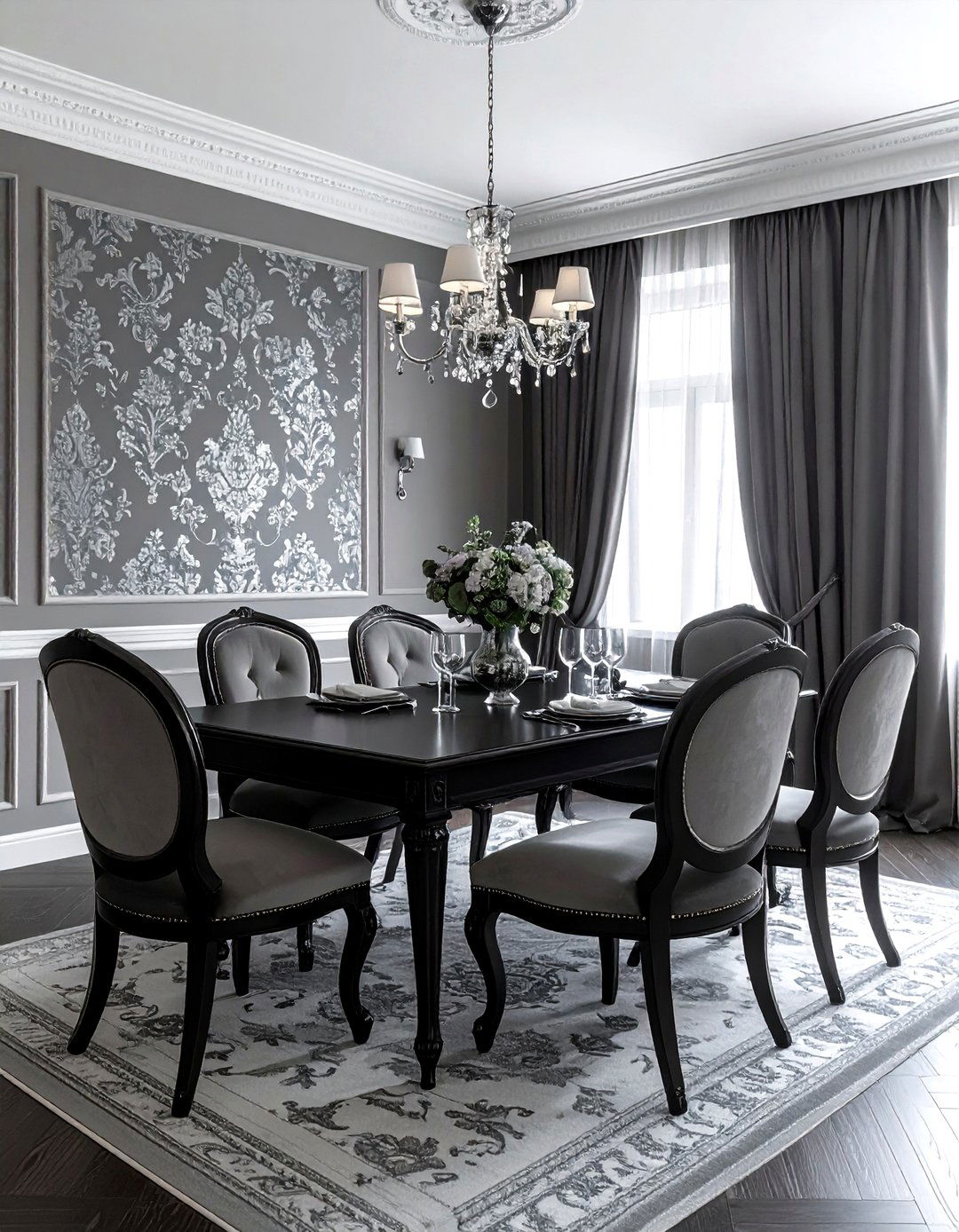 Monochrome damask dining room - 30 bold wallpaper dining room ideas