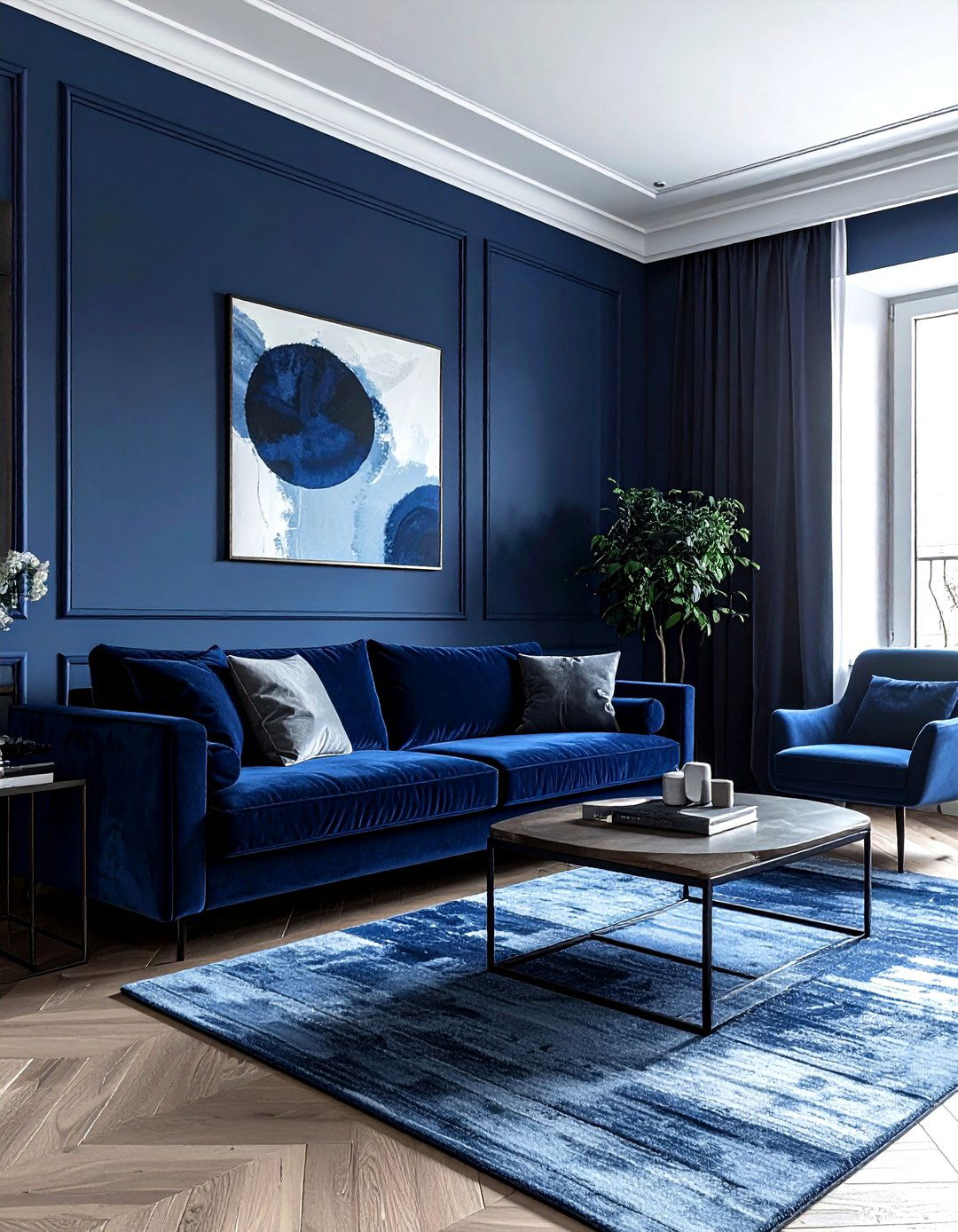Monochrome navy living room - 30 scandinavian navy living room ideas