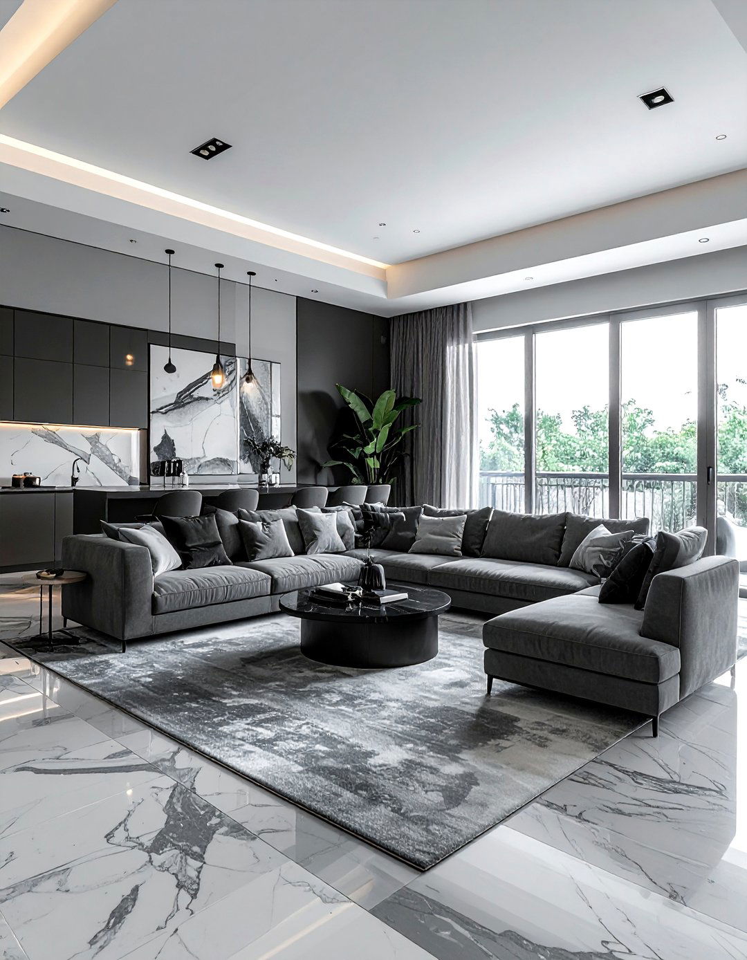 Monochrome open floor plan - 30 open concept living room ideas