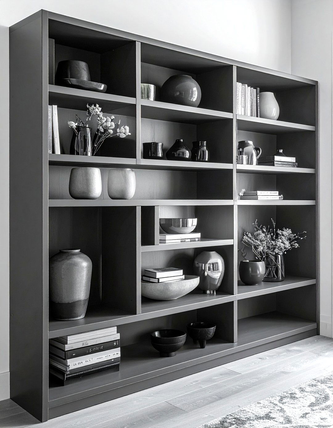 Monochrome shelf decor - 30 shelf vignette ideas