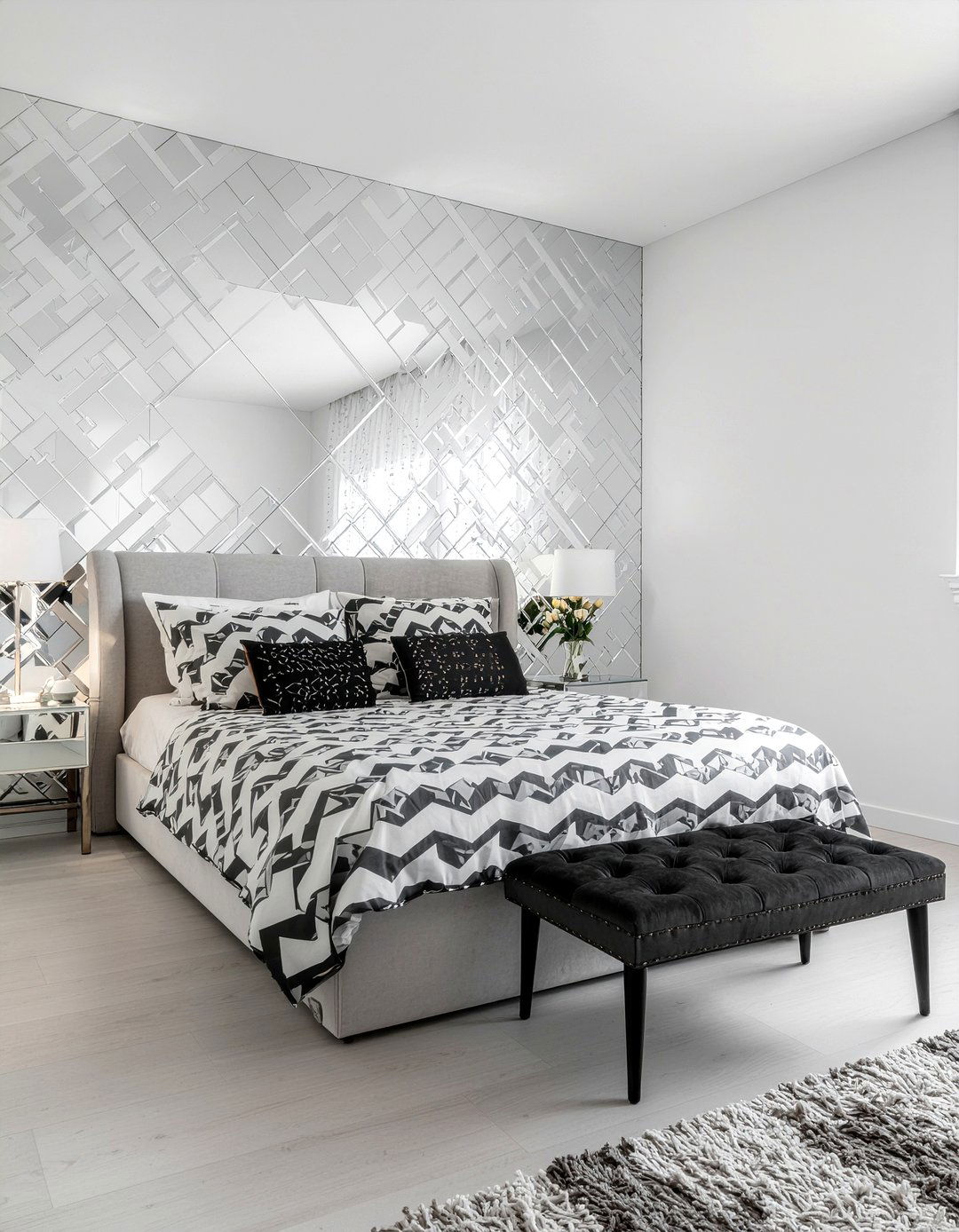 Monochrome trellis bedroom - 30 celebrity bedroom ideas