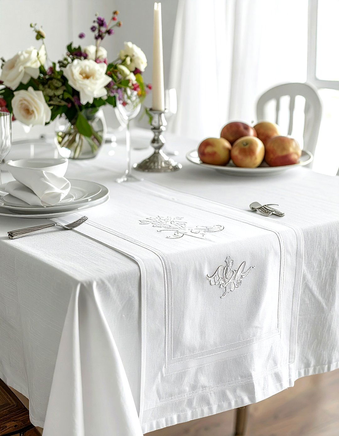 Monogrammed Linen Table Runner - 30 linen dining room ideas
