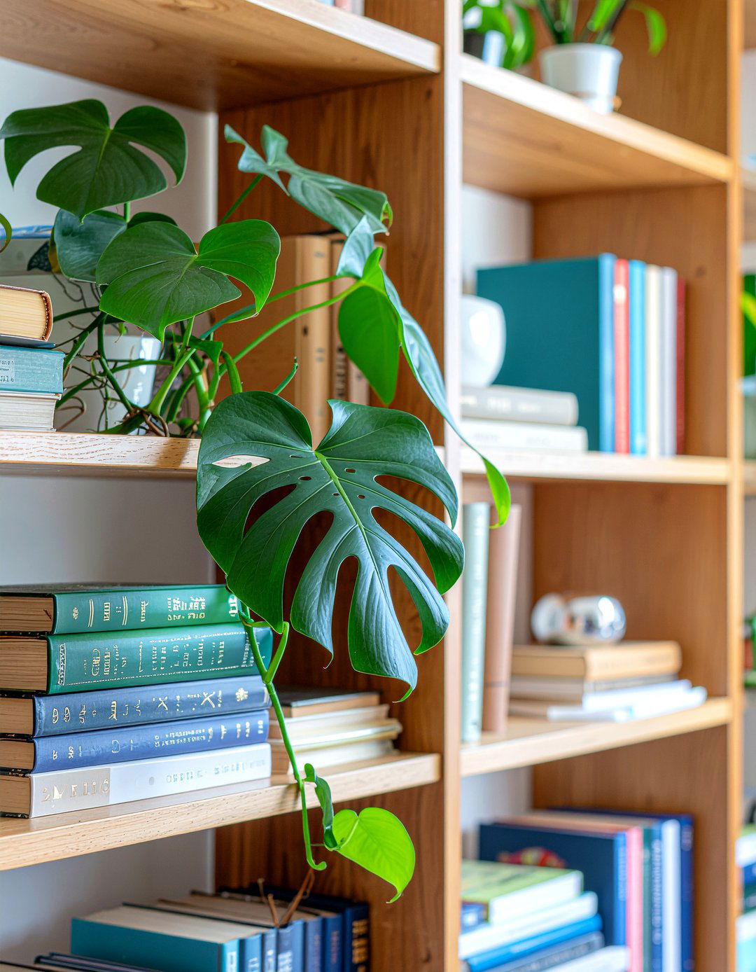 Monstera Adansonii Bookshelf Decor - 30 living room monstera ideas