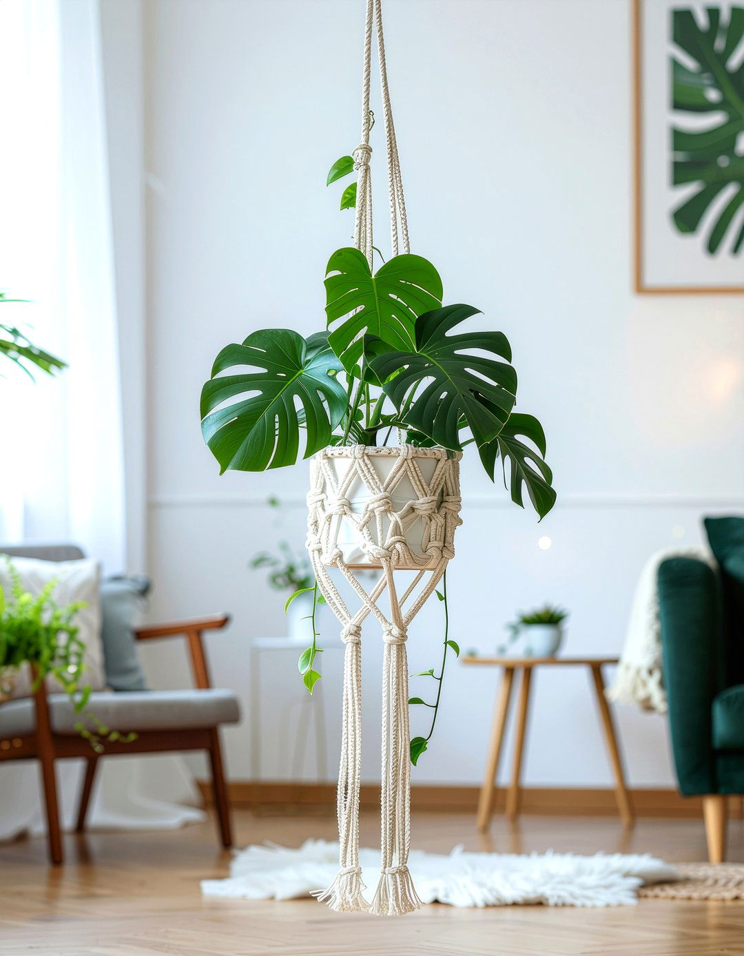 Monstera Adansonii Hanging Planter - 30 living room monstera ideas