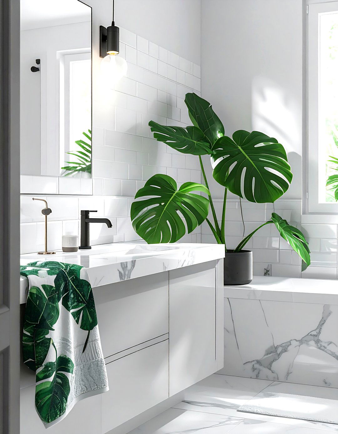Monstera Bathroom - 30 monstera decor ideas