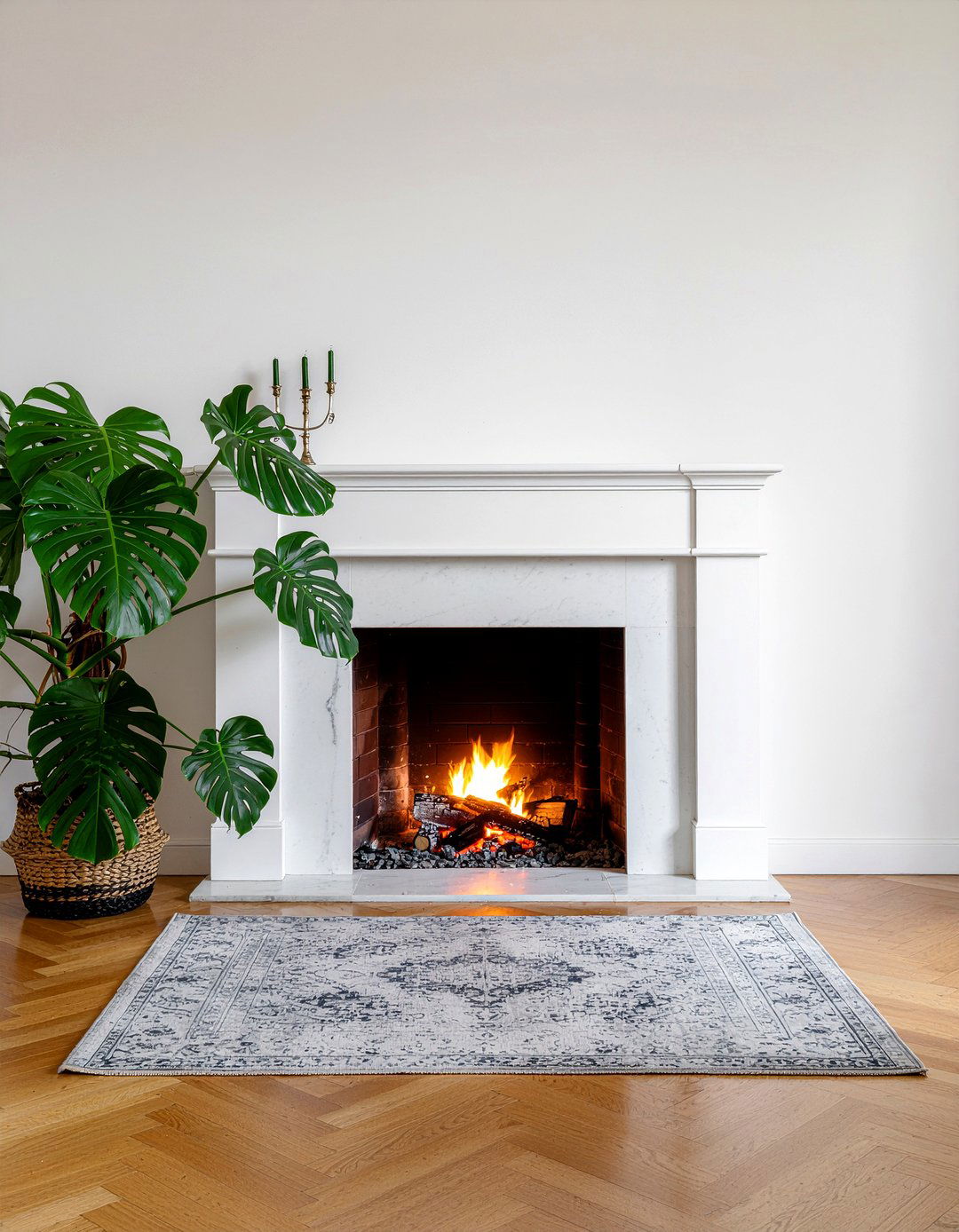 Monstera Deliciosa Near Fireplace - 30 living room monstera ideas