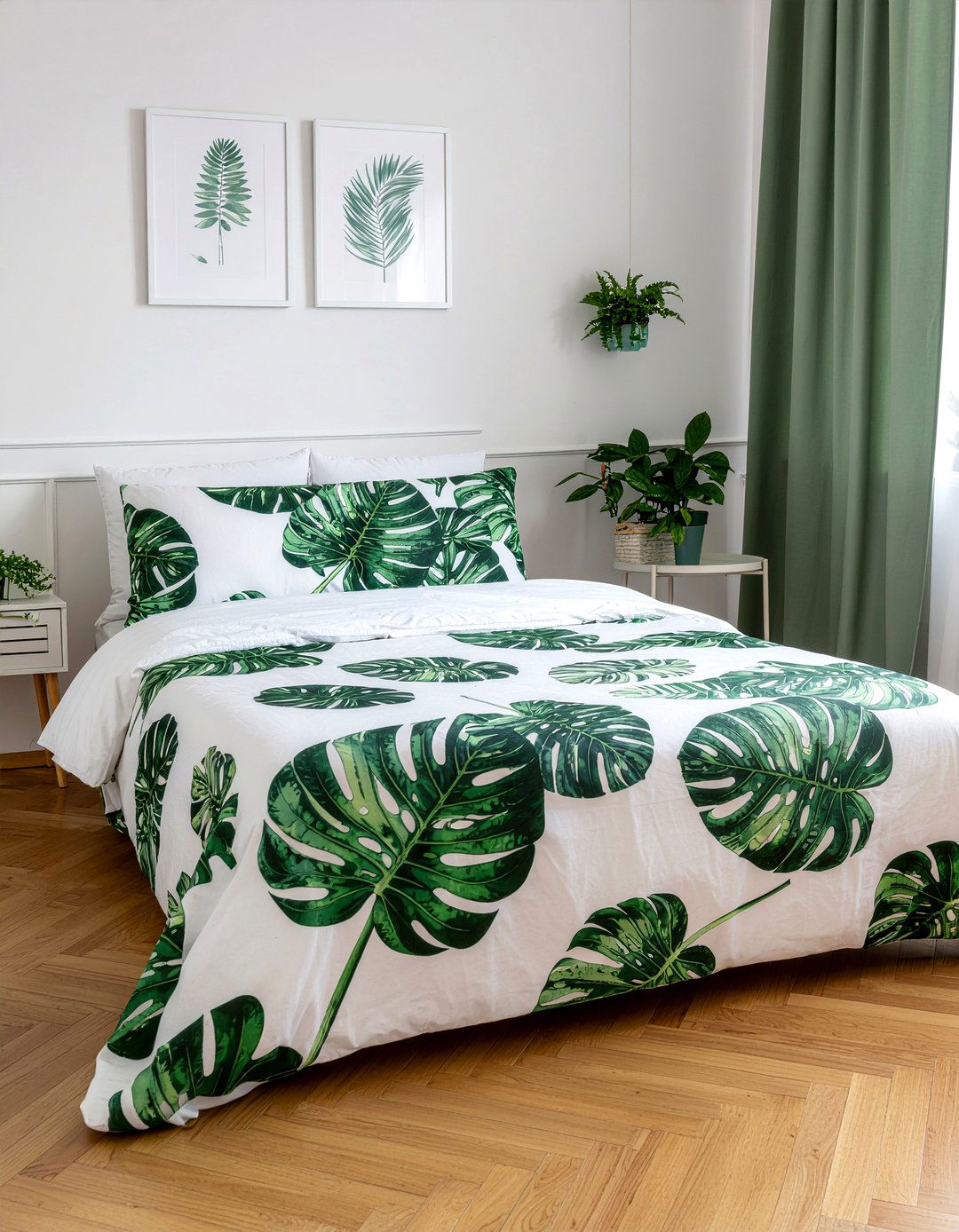 Monstera Leaf Bedding - 30 jungle bedroom ideas
