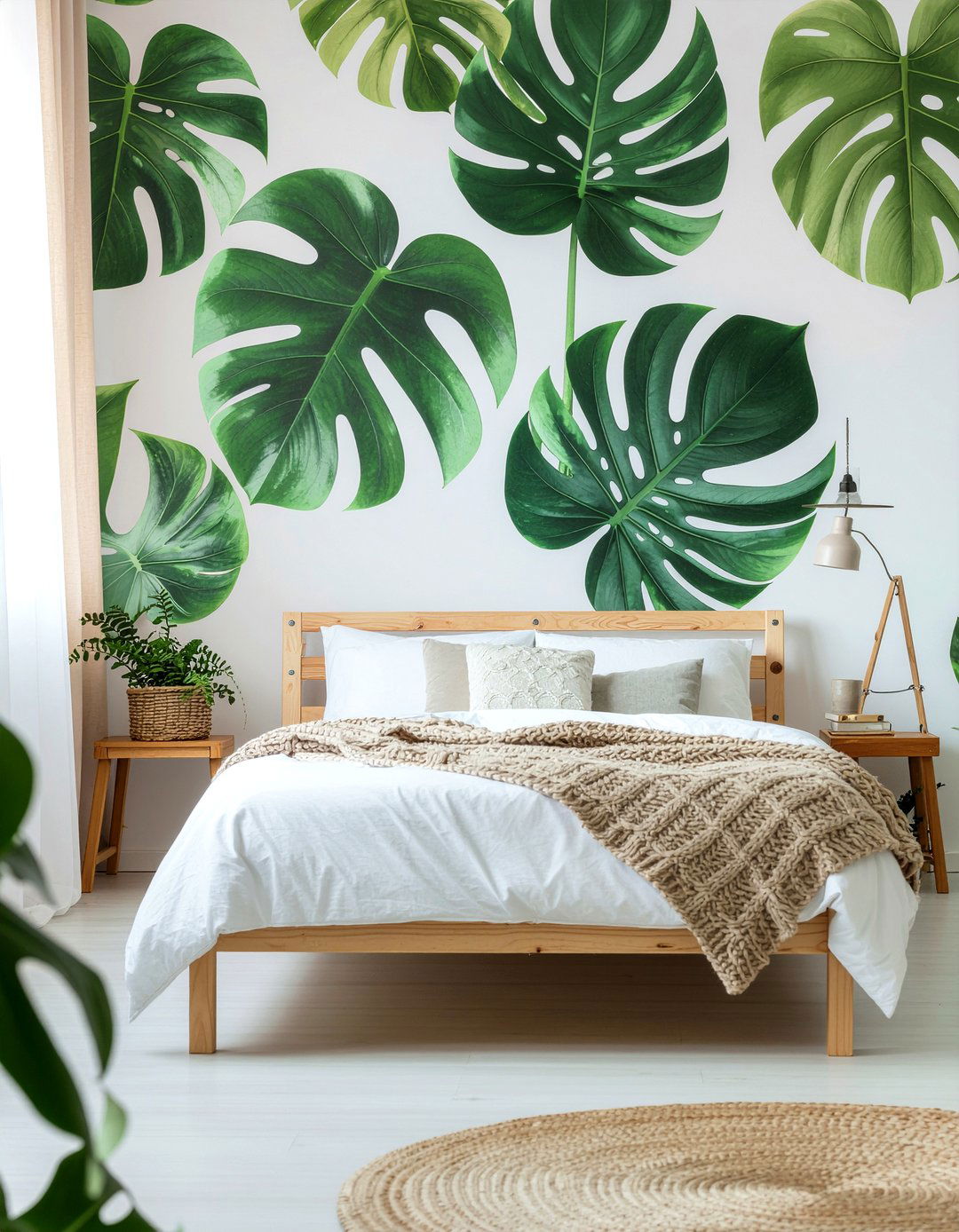 Monstera Leaf Wallpaper - 30 tropical bedroom ideas