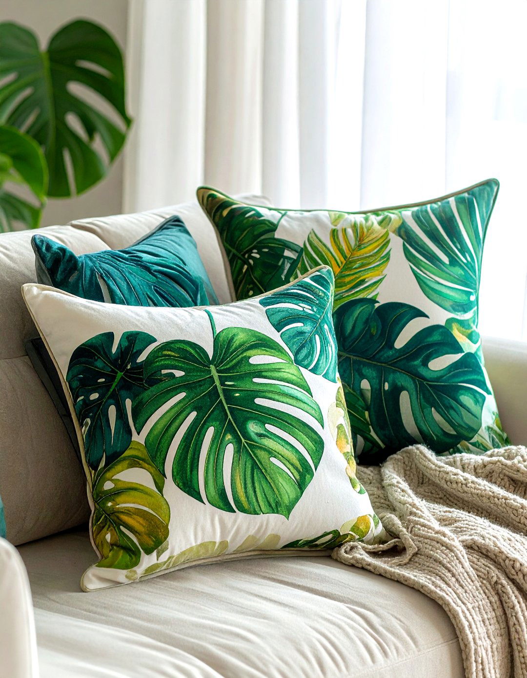 Monstera Pillow - 30 monstera decor ideas