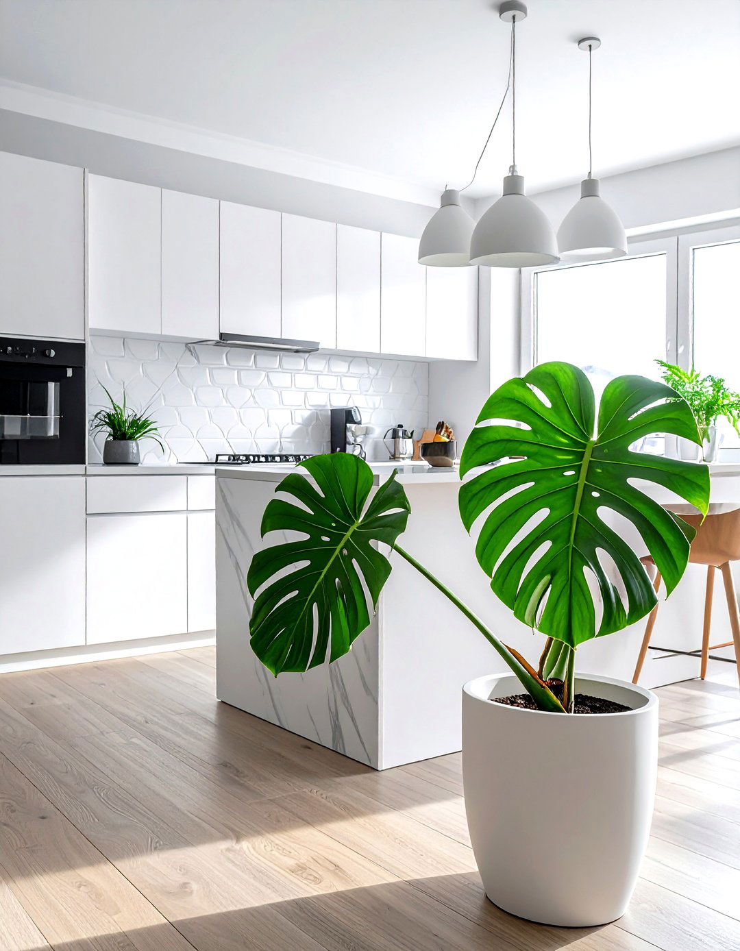 Monstera deliciosa in kitchen - 30 kitchen plant ideas