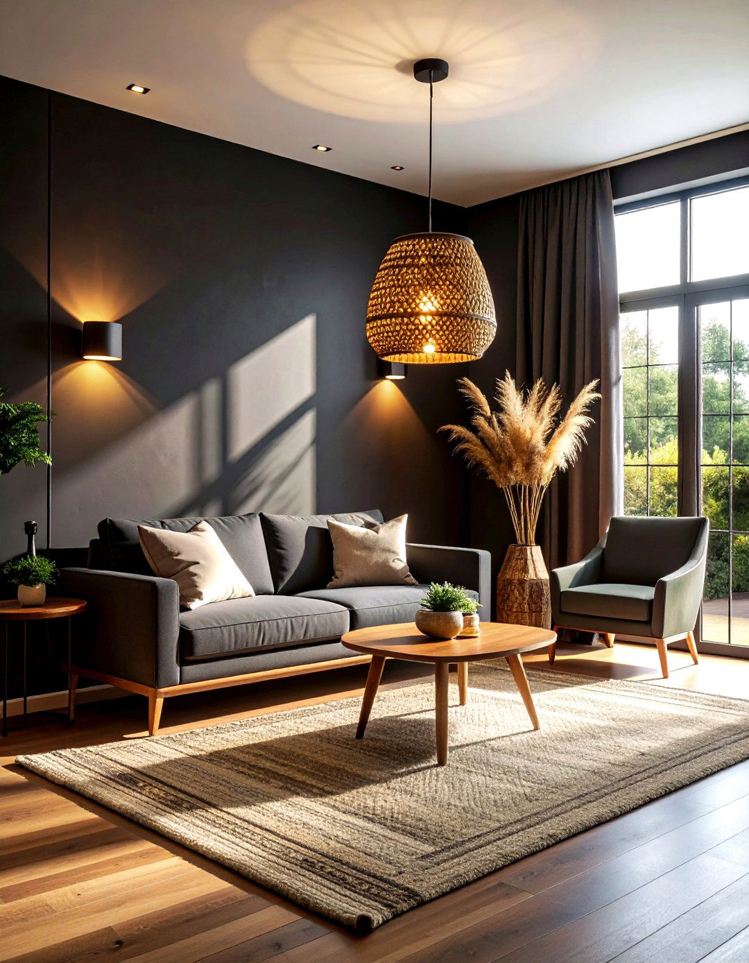 Moody Ambient Lighting - 30 bohemian black living room ideas