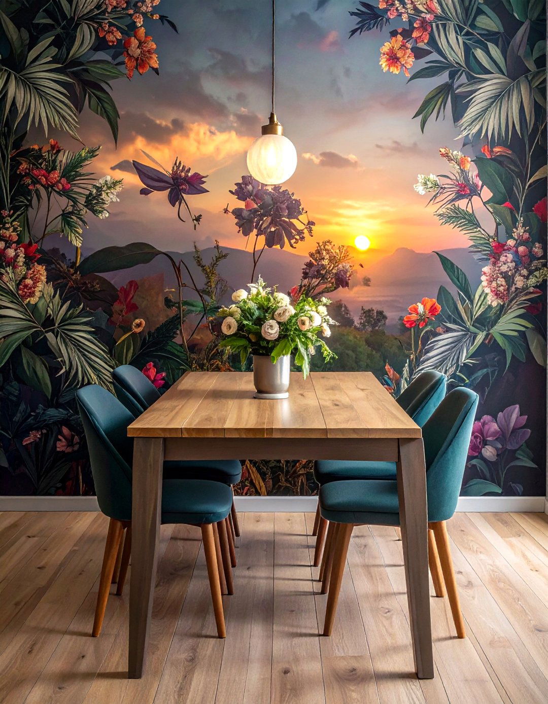 Moody Floral Wallpaper - 30 twilight dining room ideas