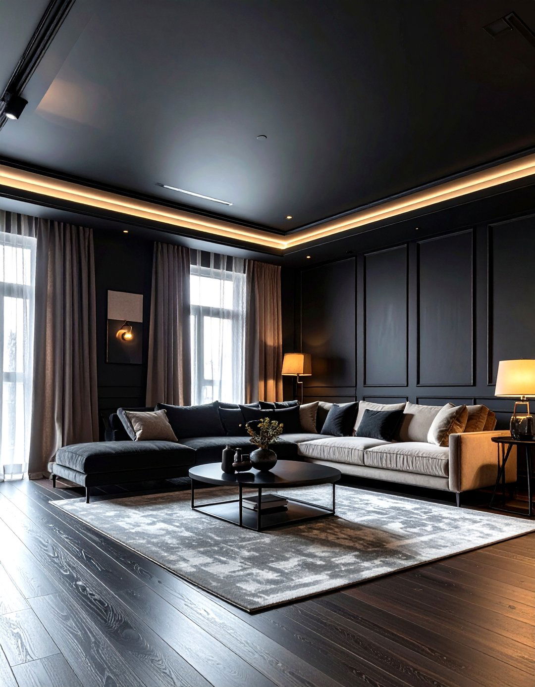 Moody Living Room Black Ceiling - 30 living room black ceiling ideas