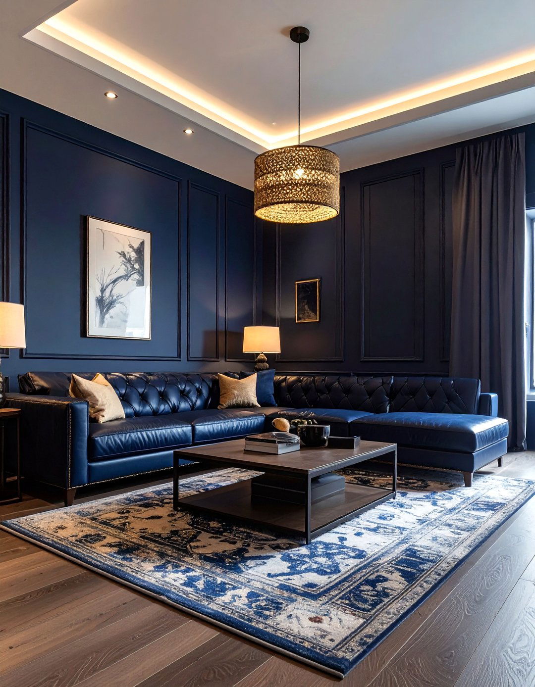 Moody Navy Living Room - 30 navy living room design ideas