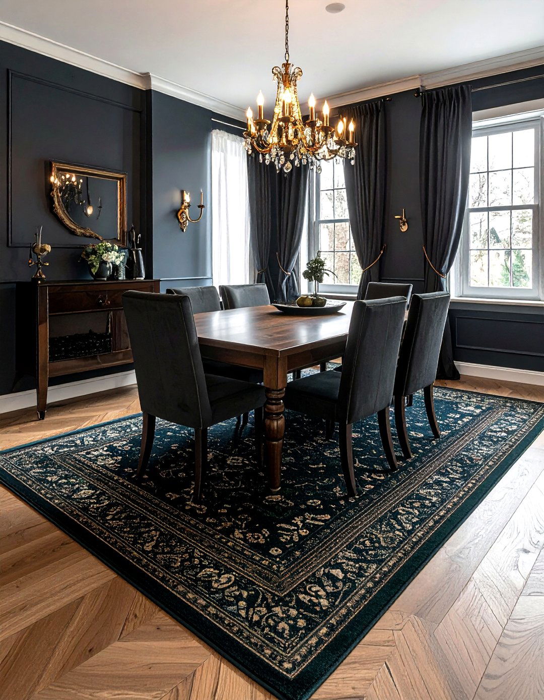 Moody dining room vintage rug - 30 vintage rug dining room ideas
