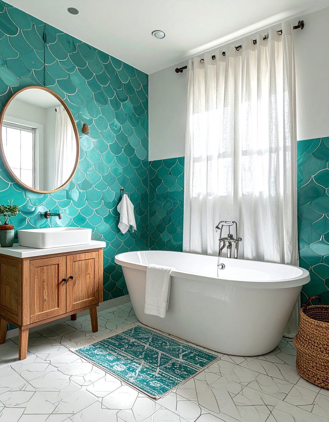 Moroccan Fish Scale White Grout - 30 white grout bathroom ideas